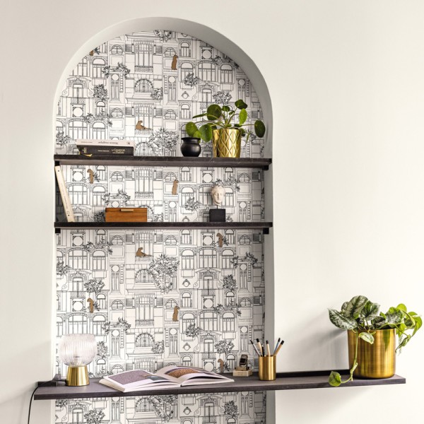 paper pintat edificis art deco color negre i daurat paper pintat edificis art deco color negre i daurat