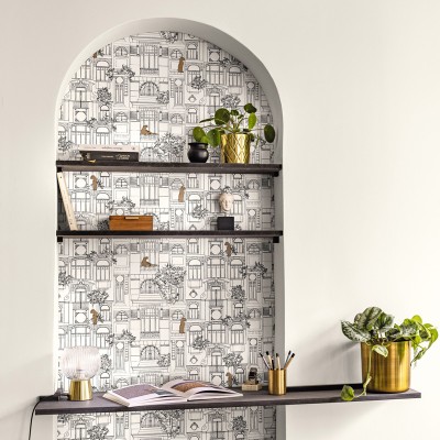 paper pintat edificis art deco color negre i daurat paper pintat edificis art deco color negre i daurat