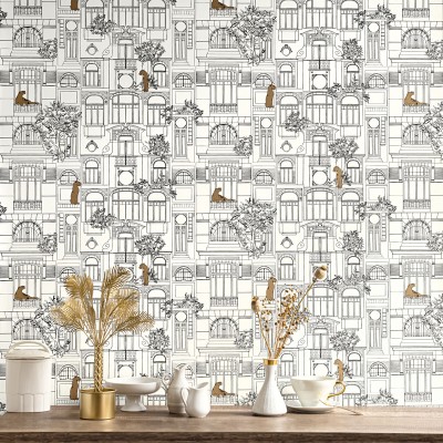 papel pintado edificios art deco color negro 2