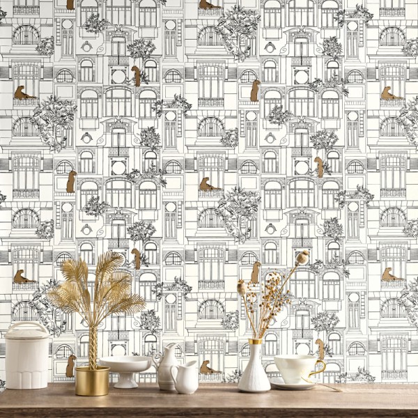 paper pintat edificis art deco color negre i daurat paper pintat edificis art deco color negre i daurat