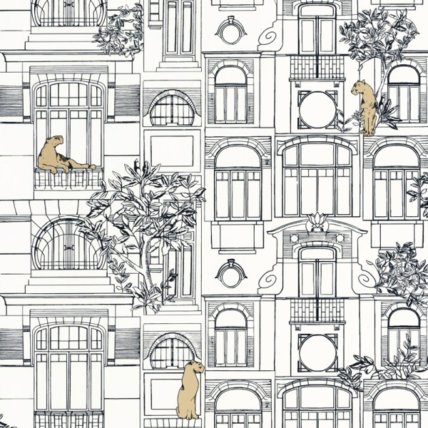 papel de parede edifícios art deco cor preto