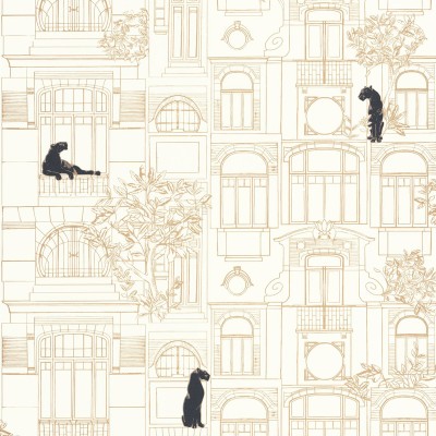 papel pintado edificios art deco color dorado