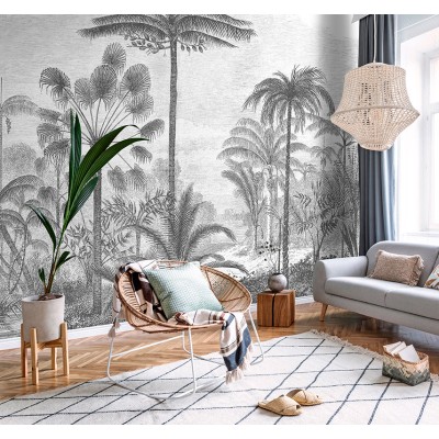 mural con palmeras tropicales color gris 2