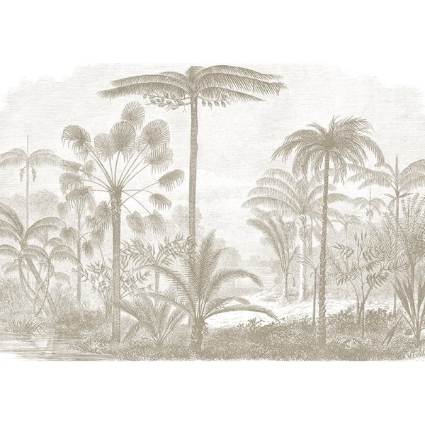 mural con palmeras tropicales color beige