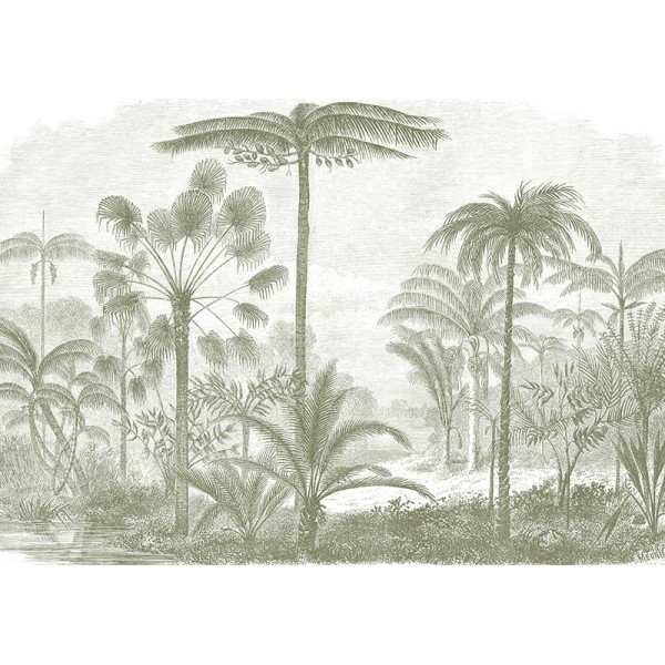 mural con palmeras tropicales color verde