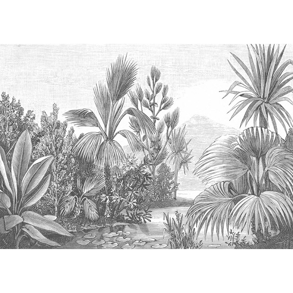 mural tropical amb palmeres grises