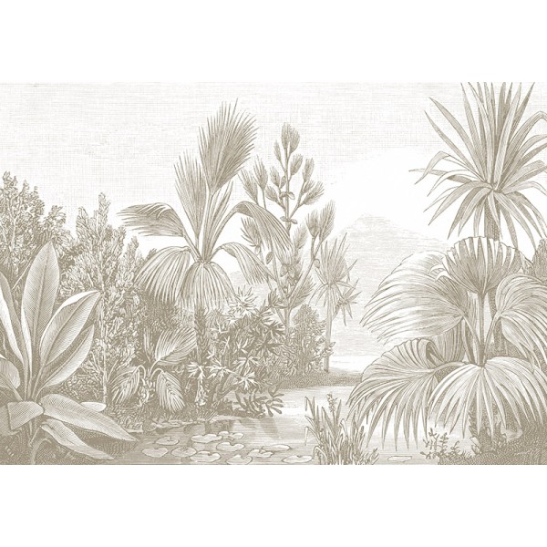 mural tropical con palmeras beige