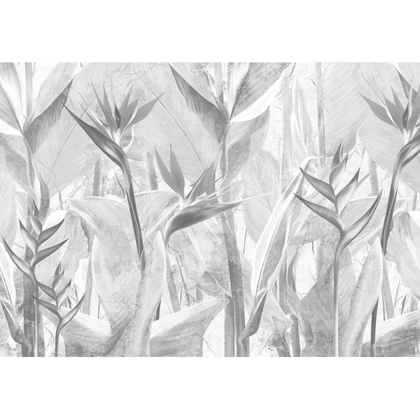mural exótico con hojas grises
