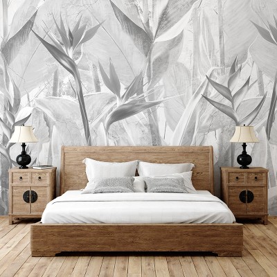 mural exòtic amb fulles grises