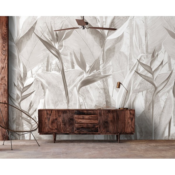 mural exòtic amb fulles beix mural exòtic amb fulles beix