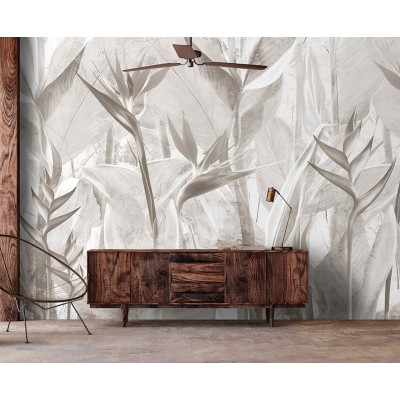 mural exòtic amb fulles beix mural exòtic amb fulles beix