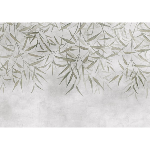 mural hojas de bambú gris