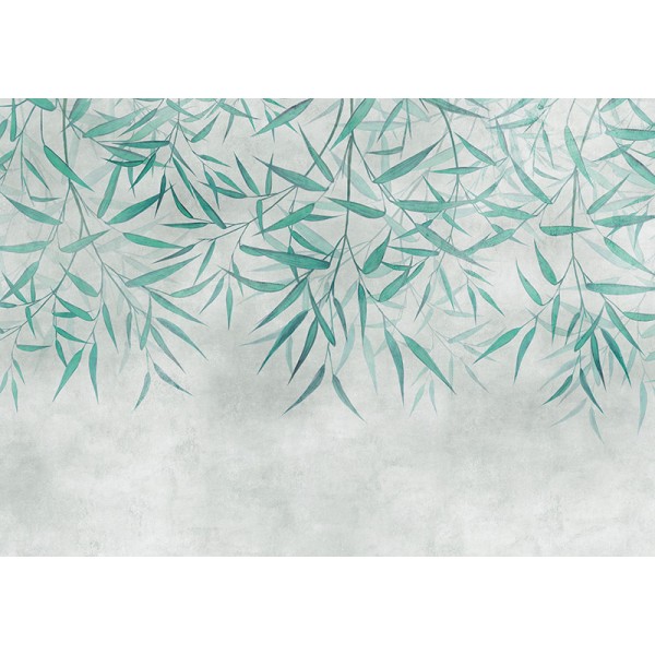 mural com folhas de bambu cor verde