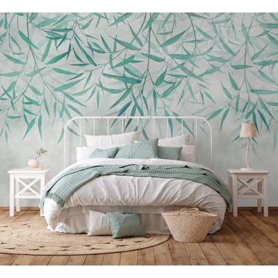mural com folhas de bambu cor verde 2