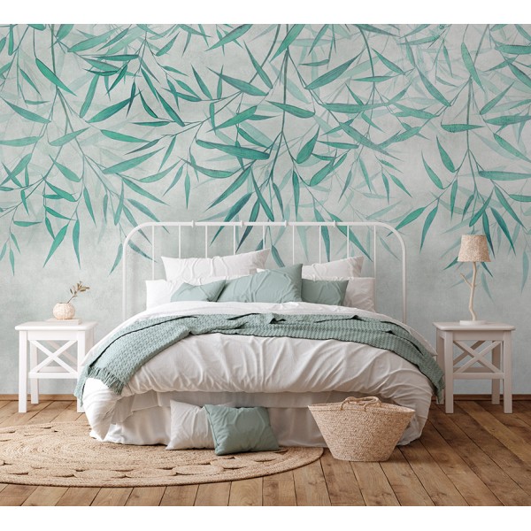 mural com folhas de bambu cor verde mural com folhas de bambu cor verde