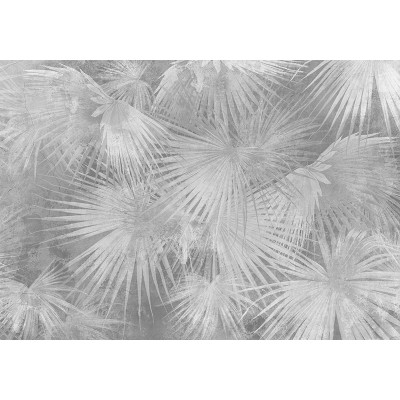 mural com folhas de palmeiras tropicais cor cinza mural com folhas de palmeiras tropicais cor cinza