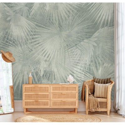 mural com folhas de palmeiras cor verde 2