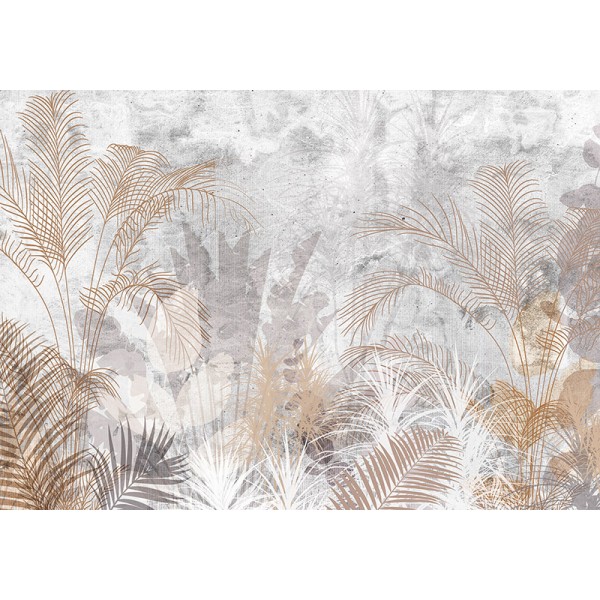 mural hojas tropical beige y gris