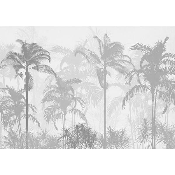 mural com palmeiras cinza