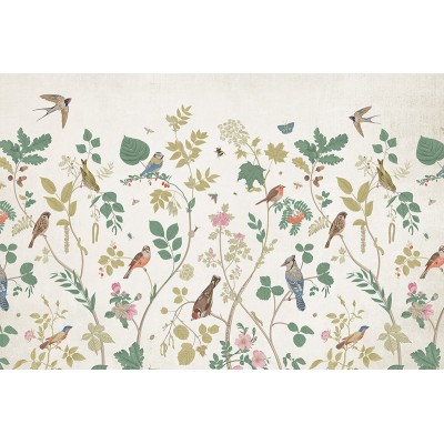 mural floral com pássaros chinoiserie