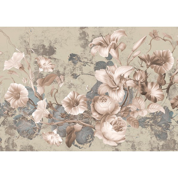 mural amb flors vintage fundo bege