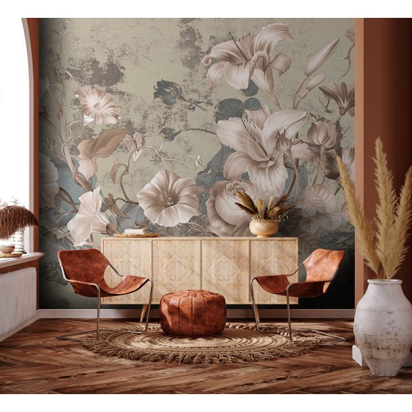 mural amb flors vintage fons beix