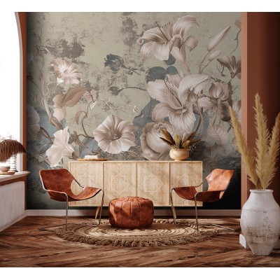 mural amb flors vintage fons beix
