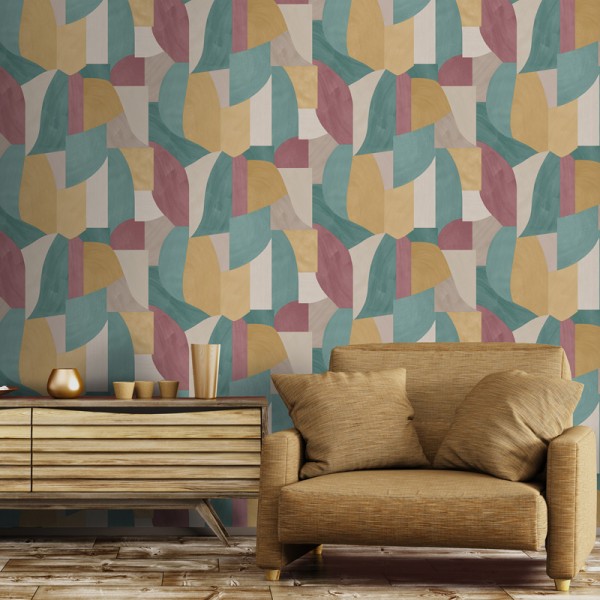 paper pintat geomètric color ocre, verd i granate paper pintat geomètric color ocre, verd i granate
