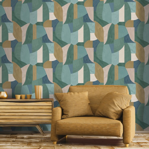 paper pintat geomètric color verd i blau