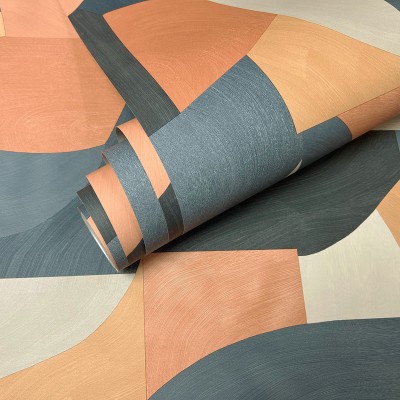 papel de parede geométrico cor azul e laranja