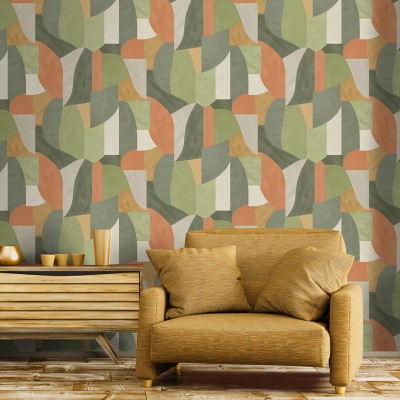 paper pintat geomètric color verd i taronja