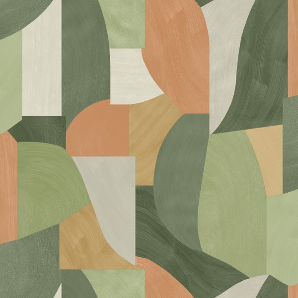 papel de parede geométrico cor verde e laranja