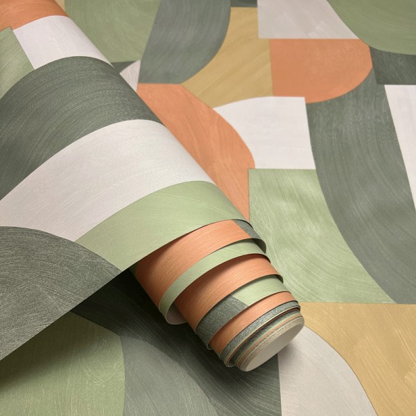 papel de parede geométrico cor verde e laranja