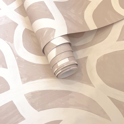 papel pintado moderno con forma de remolino con pinceladas color rosa beige