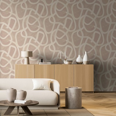 papel de parede moderno em forma de redemoinho com pinceladas de rosa bege 2