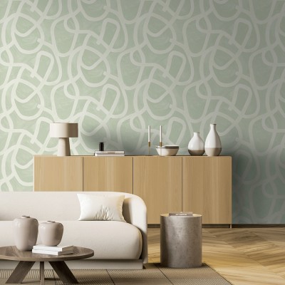 papel de parede moderno em forma de redemoinho com pinceladas verdes 2