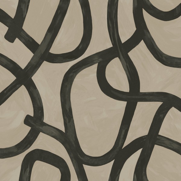 papel de parede moderno em forma de redemoinho com pinceladas em cor preto e marrom