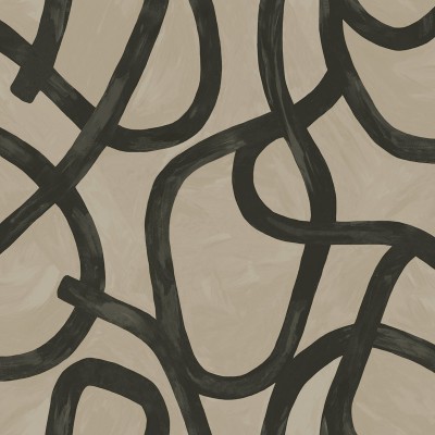 papel de parede moderno em forma de redemoinho com pinceladas em cor preto e marrom