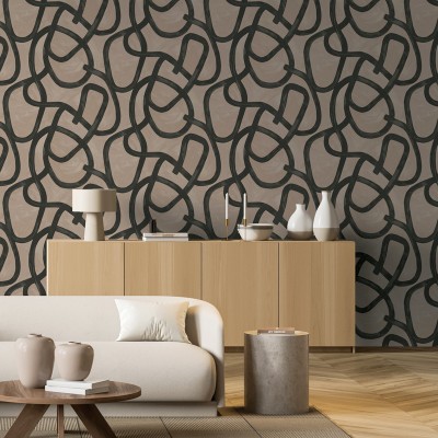 papel de parede moderno em forma de redemoinho com pinceladas em cor preto e marrom 2