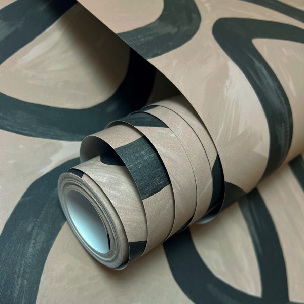 paper pintat modern amb forma de remolí amb pinzellades de color negre i marró paper pintat modern amb forma de remolí amb pinzellades de color negre i marró