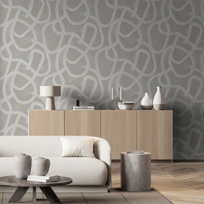 papel pintado moderno con forma de remolino con pinceladas de color gris y blanco 2