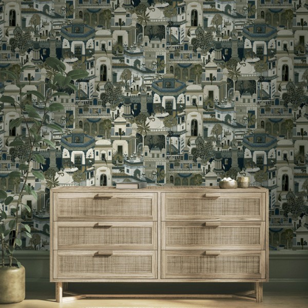 papel de parede cidade marroquina cor azul papel de parede cidade marroquina cor azul