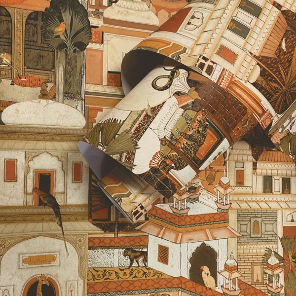 papel de parede cidade marroquina cor laranja