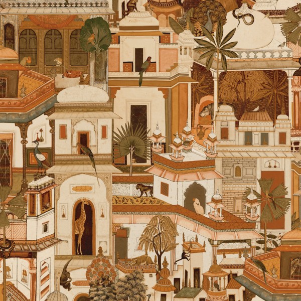papel de parede cidade marroquina cor laranja
