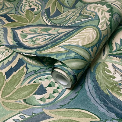 papel de parede folhas de cachemir cor azul