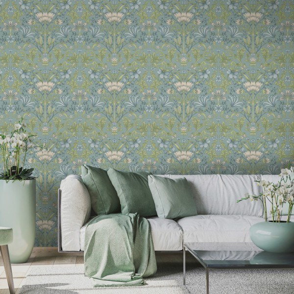 papel pintado con flores clásicas ornamentales