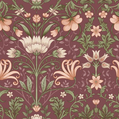 Papel pintado con flores clásicas ornamentales fondo granate