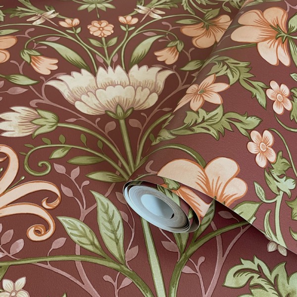 Papel pintado con flores clásicas ornamentales fondo granate