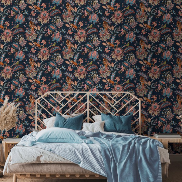 papel de parede com flores paisley fundo azul marinho papel de parede com flores paisley fundo azul marinho