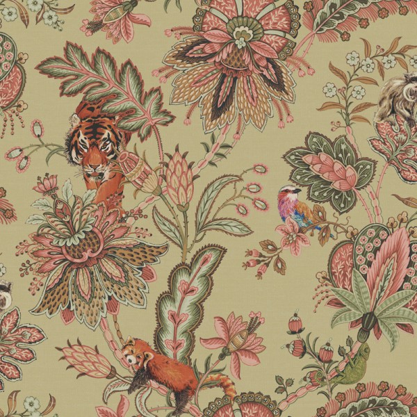 papel pintado animales con flores estilo paisley color beige